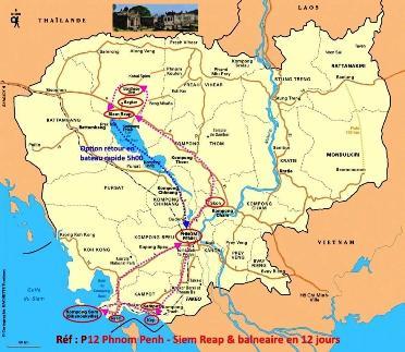 cambodge_plan, carte des circuits tour du lac et balnéaire